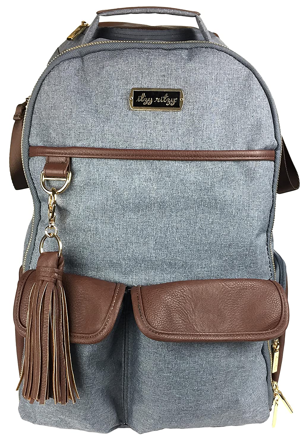 Itzy Ritzy Diaper Bag Backpack – Large Capacity Boss Backpack Diaper Bag Featuring Bottle Pockets, Changing Pad, Stroller Clips and Comfortable Backpack Straps, Handsome Heather Gray