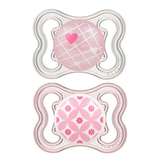 MAM Sensitive Skin Pacifiers, Baby Pacifier 0-6 Months, Best Pacifier for Breastfed Babies, Mini Air Design Collection, Girl, 2-Count