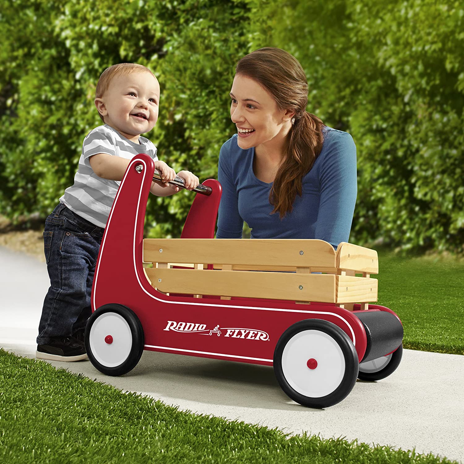Radio Flyer Classic Walker Wagon, Sit to Stand Toddler Toy, Wood Walker