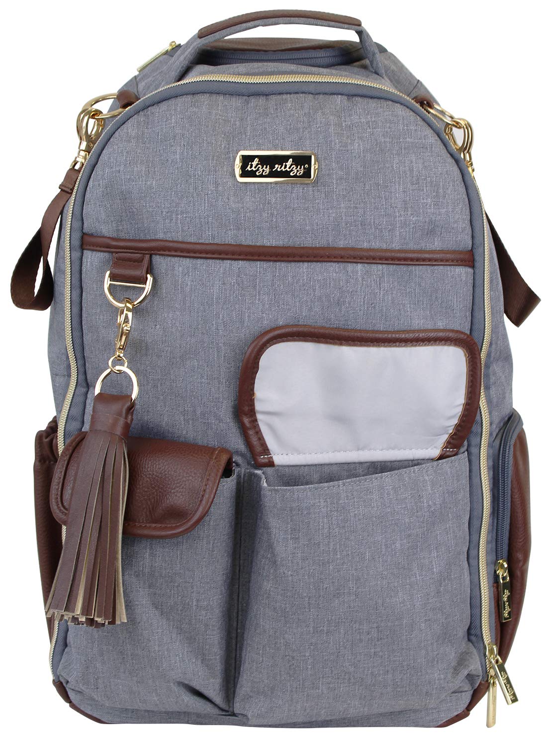 Itzy Ritzy Diaper Bag Backpack – Large Capacity Boss Backpack Diaper Bag Featuring Bottle Pockets, Changing Pad, Stroller Clips and Comfortable Backpack Straps, Handsome Heather Gray