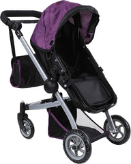 Babyboo Deluxe Doll Pram Color Purple & Black with Swiveling Wheels Stroller with Carriage Bag - 9651B PRP