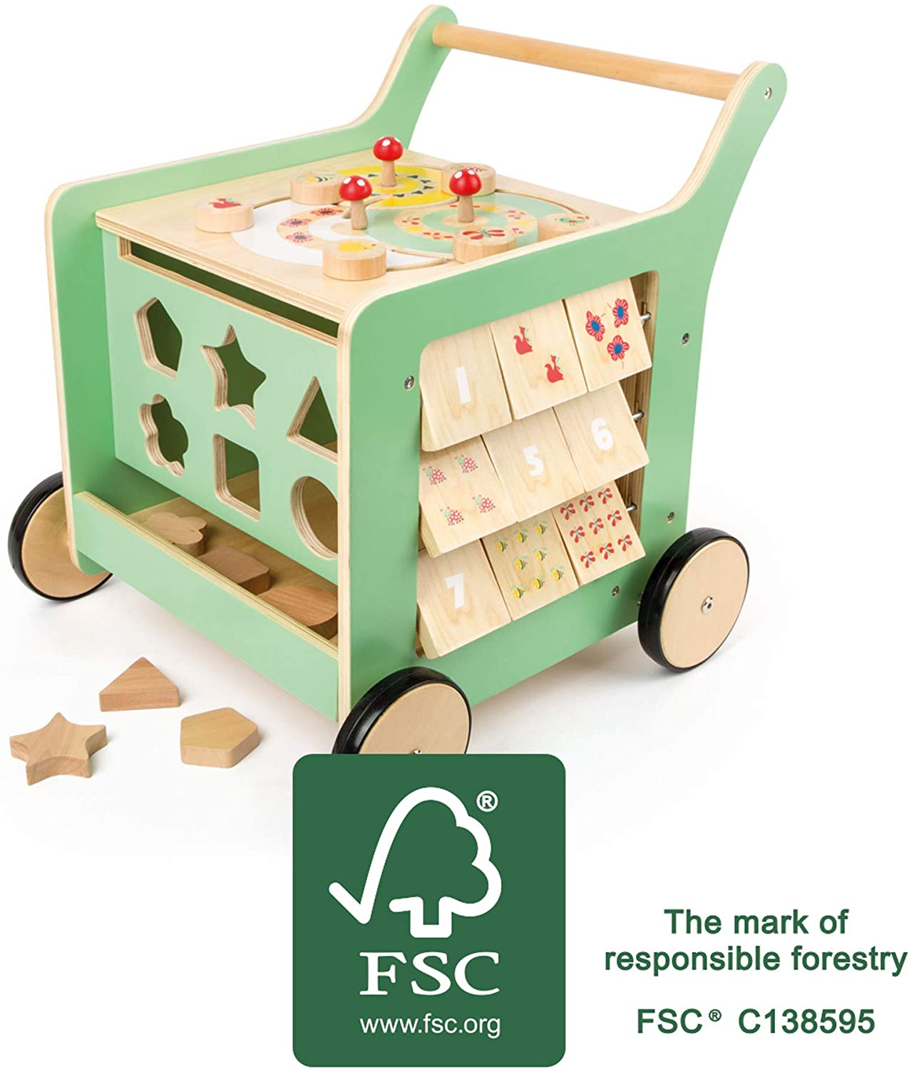 Small Foot Wooden Toys Premium Pastel Wooden Baby Walker and playcenter Move it