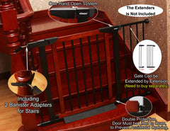 Baby Gate/Baby Gate for Stair with Banisters/Pet Gate, Fit Stairway or Doorway, Extendable, Auto Close, Pressure Mount (Metal)