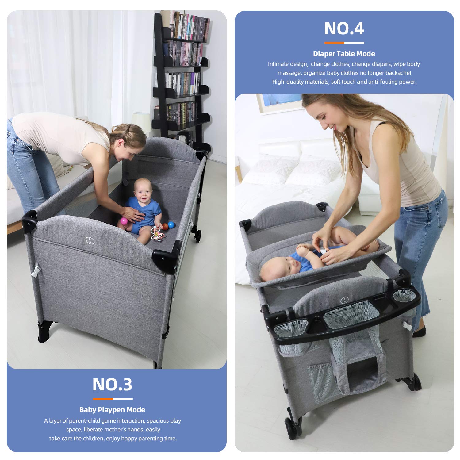 Angelbliss 4 in 1 Baby Beside Sleeper Bassinet|Portable Crib | Baby Playards Easy Folding|Playpen Include Comfortable Mattress