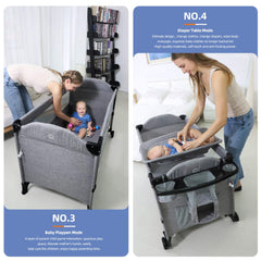 Angelbliss 4 in 1 Baby Beside Sleeper Bassinet|Portable Crib | Baby Playards Easy Folding|Playpen Include Comfortable Mattress
