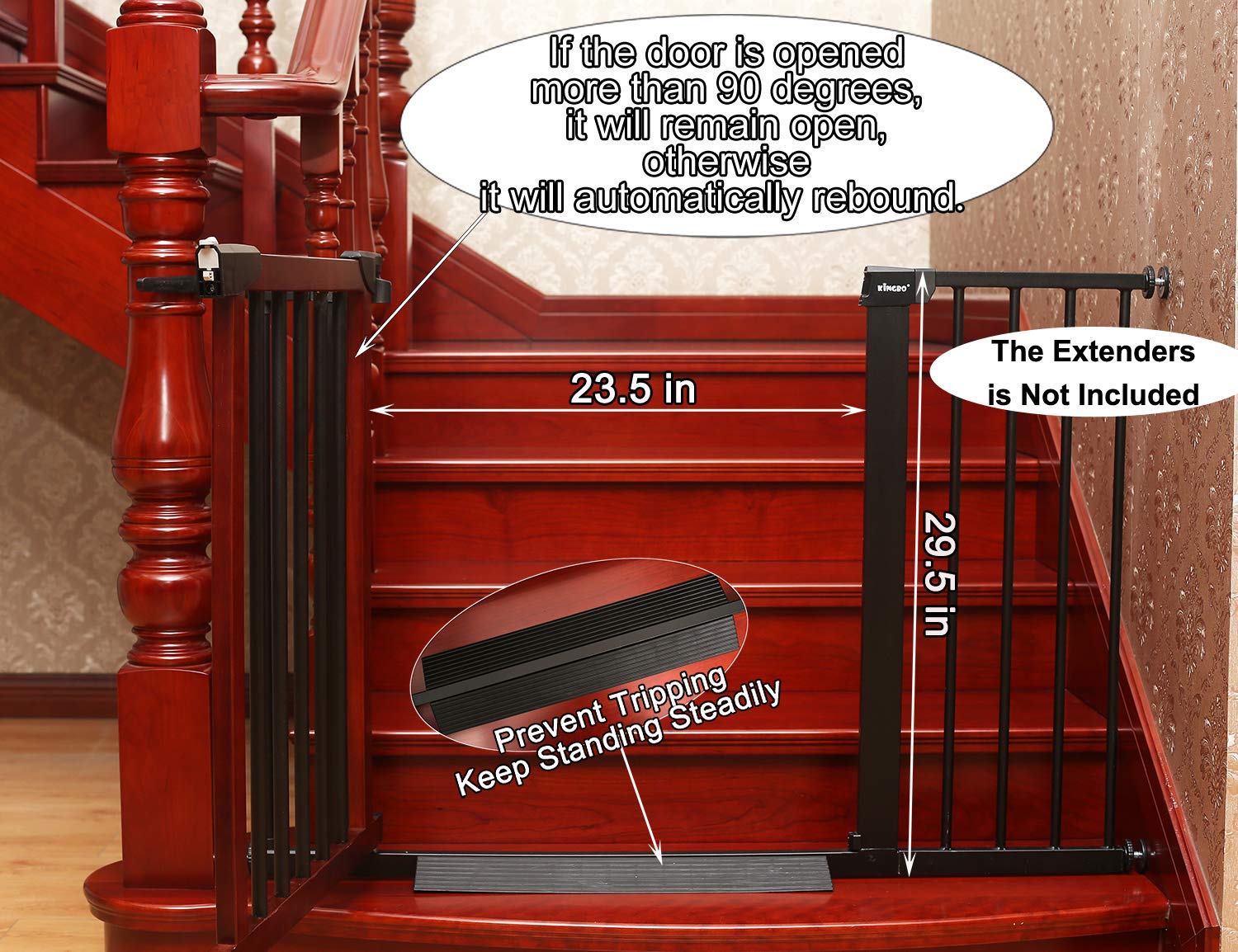 Baby Gate/Baby Gate for Stair with Banisters/Pet Gate, Fit Stairway or Doorway, Extendable, Auto Close, Pressure Mount (Metal)