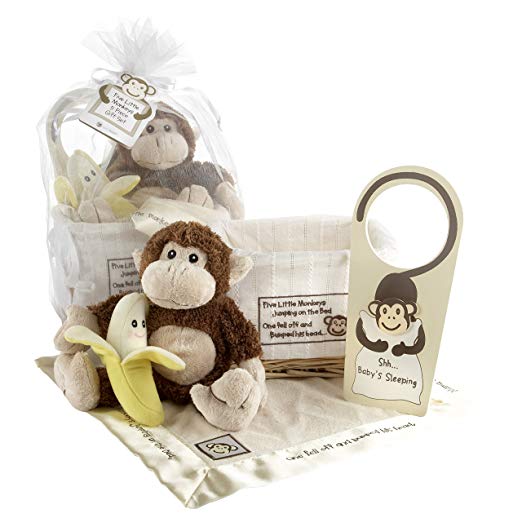 Baby Aspen, Five Little Monkeys, Baby Shower Gift Set with Keepsake Basket