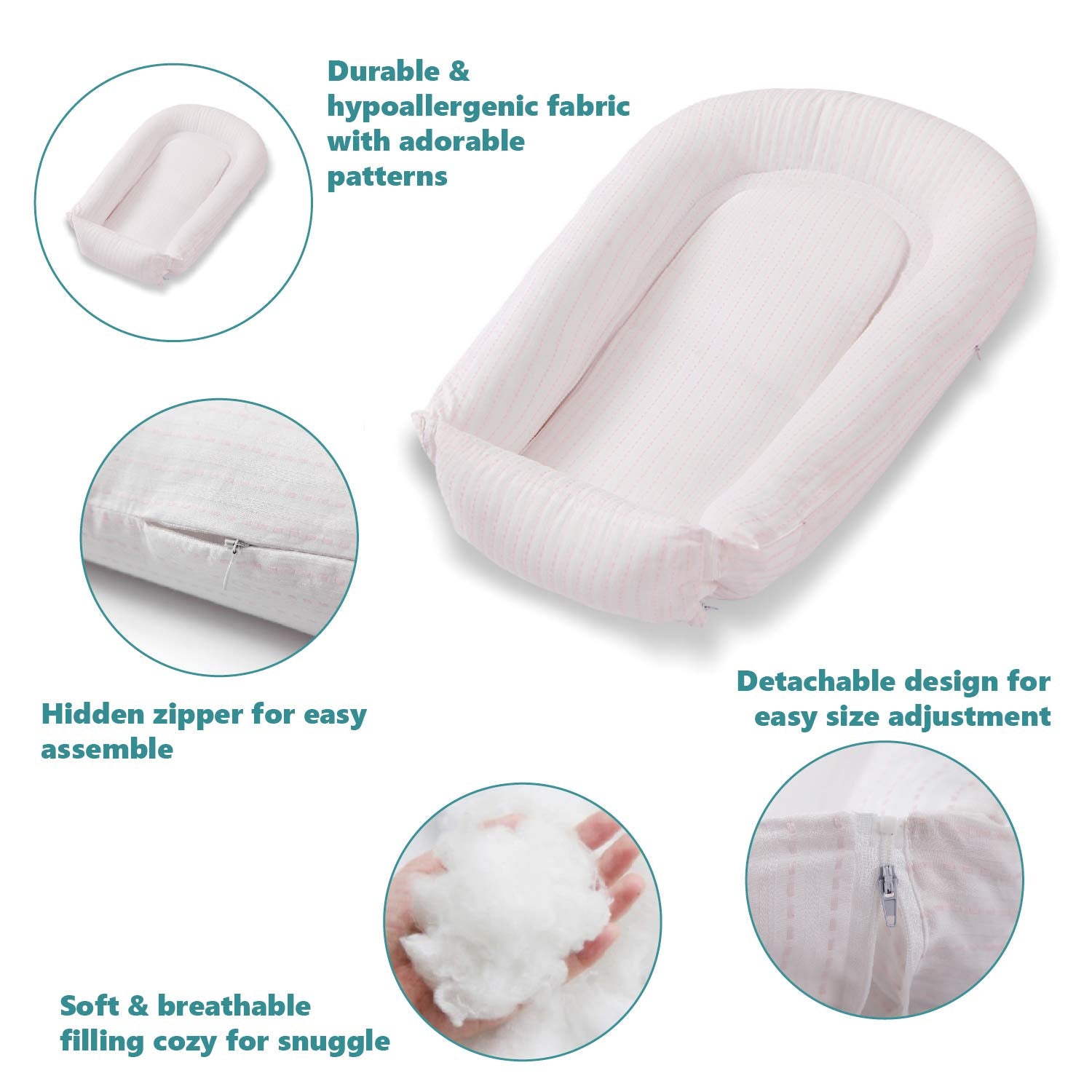 Premium Baby Nest, Baby Lounger - Durable Deluxe Jacquard Cotton Cosleeper for Baby