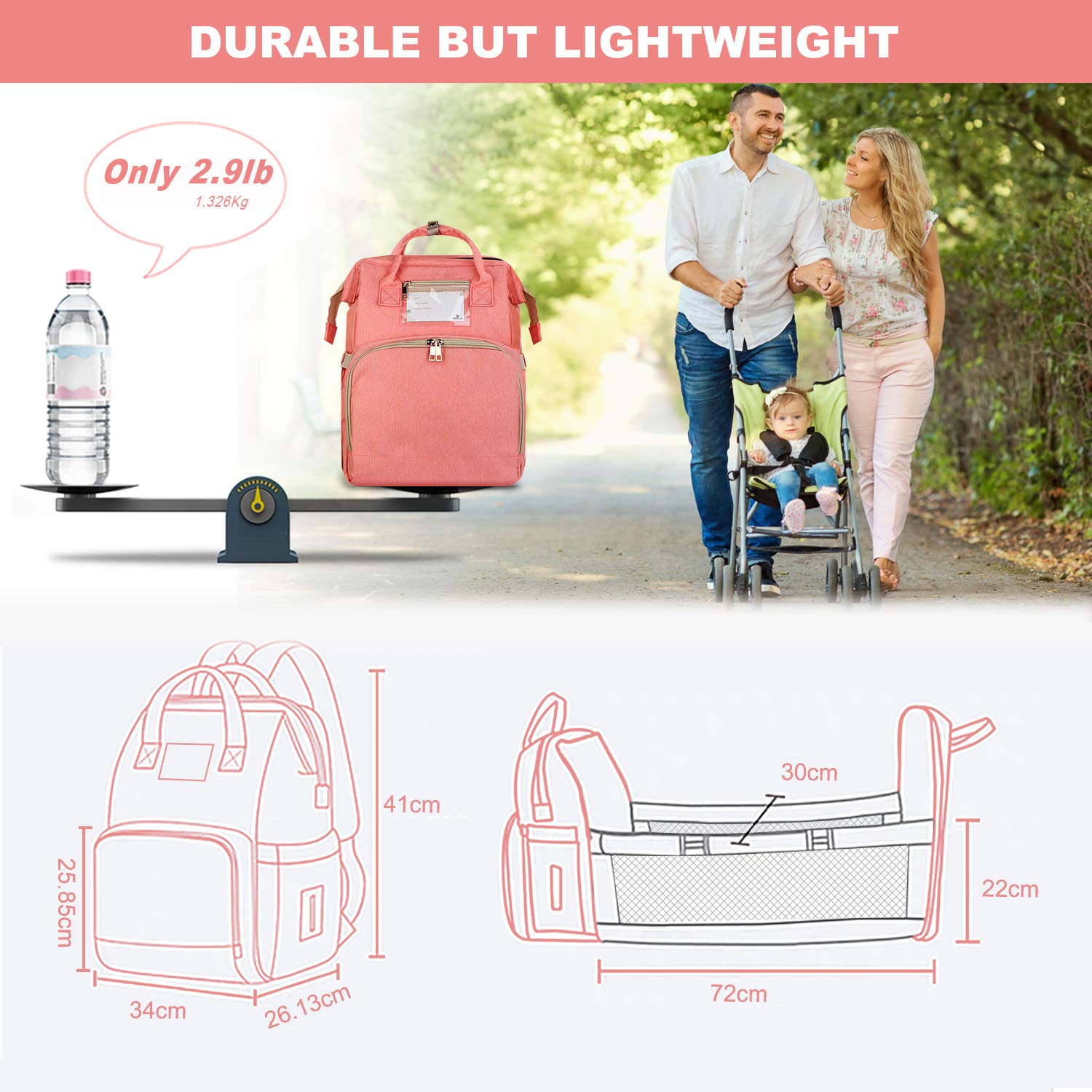 5-in-1 Travel Bassinet Foldable Baby Bed, ZOUNICH Diaper Bag Backpack Changing Station for Men Women,Portable Bassinets for Baby Girls Boys