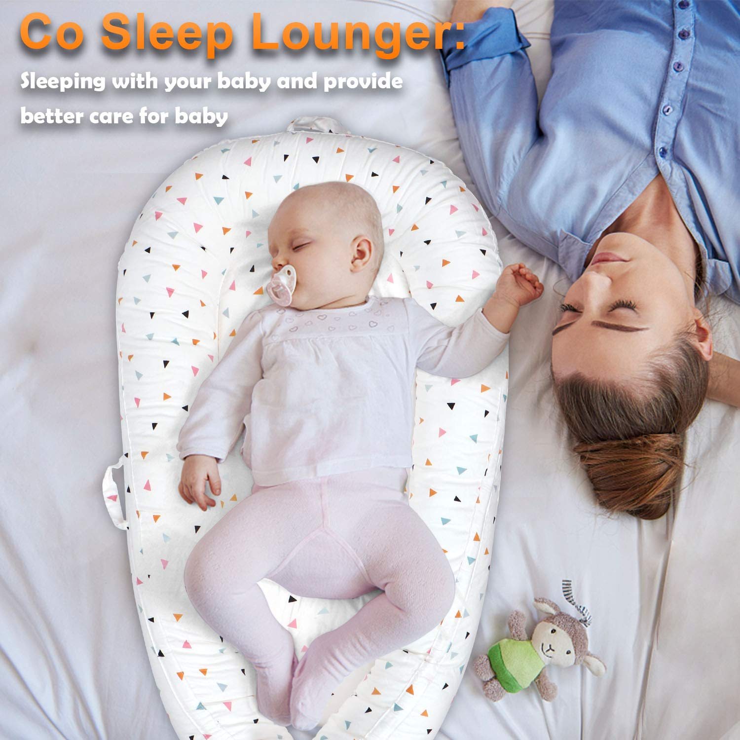 Baby Lounger & Baby Nest Co Sleep Portable Newborn Lounger, 100% Breathable Cotton & Ultra Soft Infant Lounger