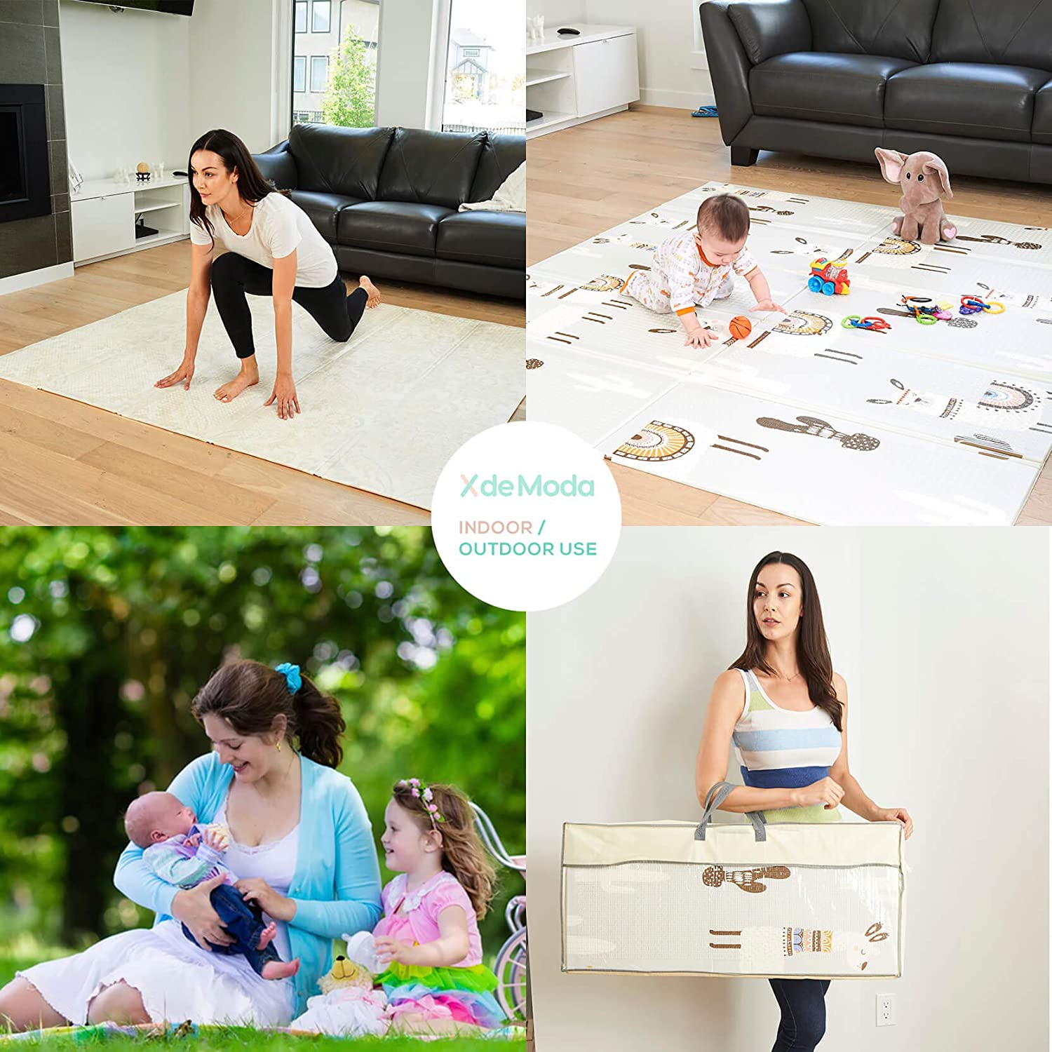 XDEMODA Reversible Baby Play Mat & Exercise Mat - Fun & Stylish Foam Floor Playmat