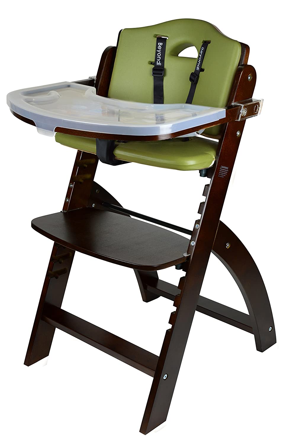 Abiie Beyond Wooden High Chair with Tray. The Perfect Adjustable Baby Highchair Solution (Mahogany Wood - Green Cushion)