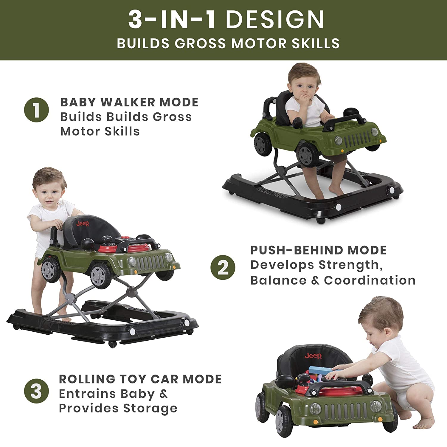 Jeep Classic Wrangler 3-in-1 Grow with Me Walker, Anniversary Green