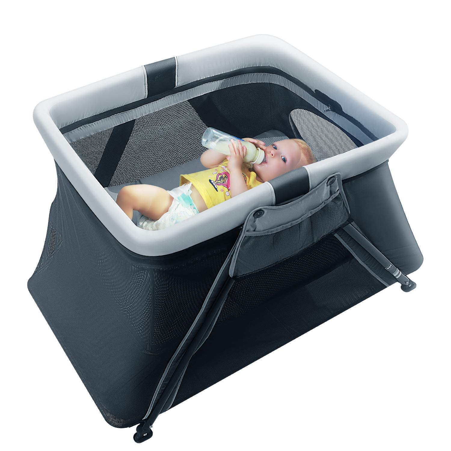 ANGELBLISS 2 in 1 Travel Crib, Lightweight, Pack Play-Yard for Infants & Toddlers