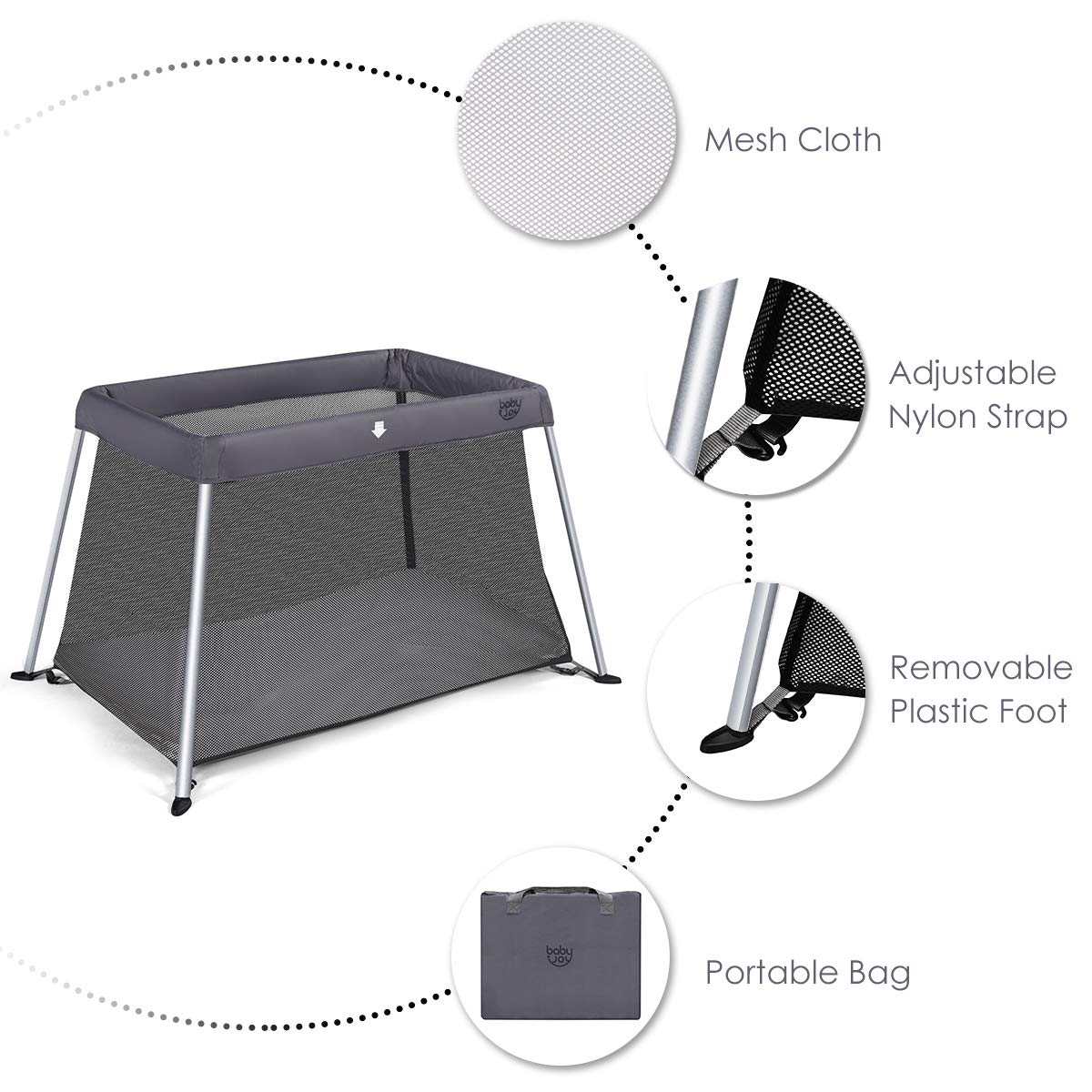 BABY JOY Baby Foldable Travel Crib, 2 in 1 Portable Playpen with Soft Washable Mattress