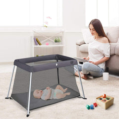 BABY JOY Baby Foldable Travel Crib, 2 in 1 Portable Playpen with Soft Washable Mattress