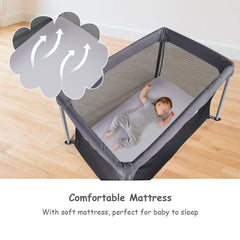 BABY JOY Baby Foldable Travel Crib, 2 in 1 Portable Playpen with Soft Washable Mattress