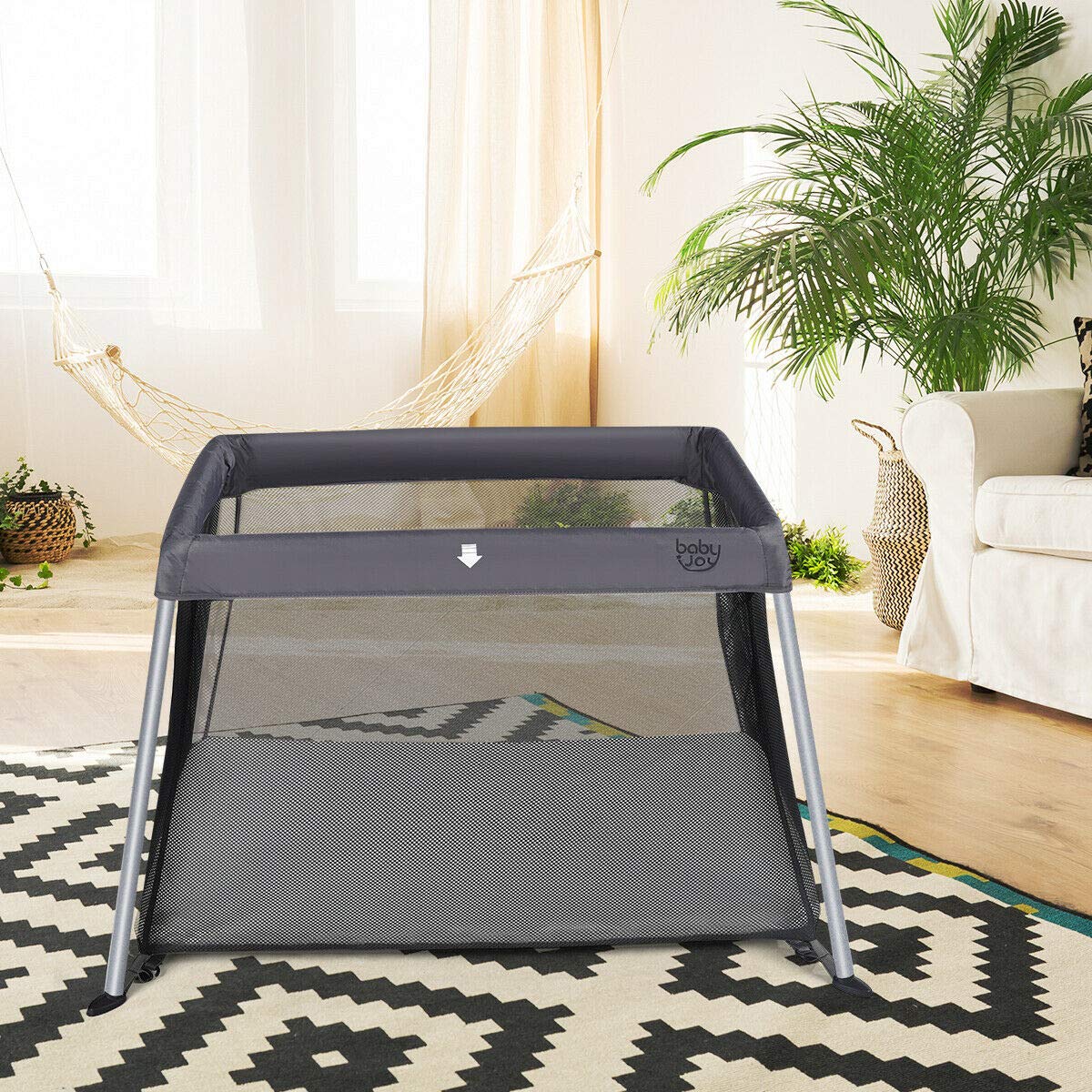 BABY JOY Baby Foldable Travel Crib, 2 in 1 Portable Playpen with Soft Washable Mattress