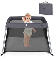 BABY JOY Baby Foldable Travel Crib, 2 in 1 Portable Playpen with Soft Washable Mattress