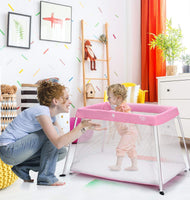 BABY JOY Baby Foldable Travel Crib, 2 in 1 Portable Playpen with Soft Washable Mattress