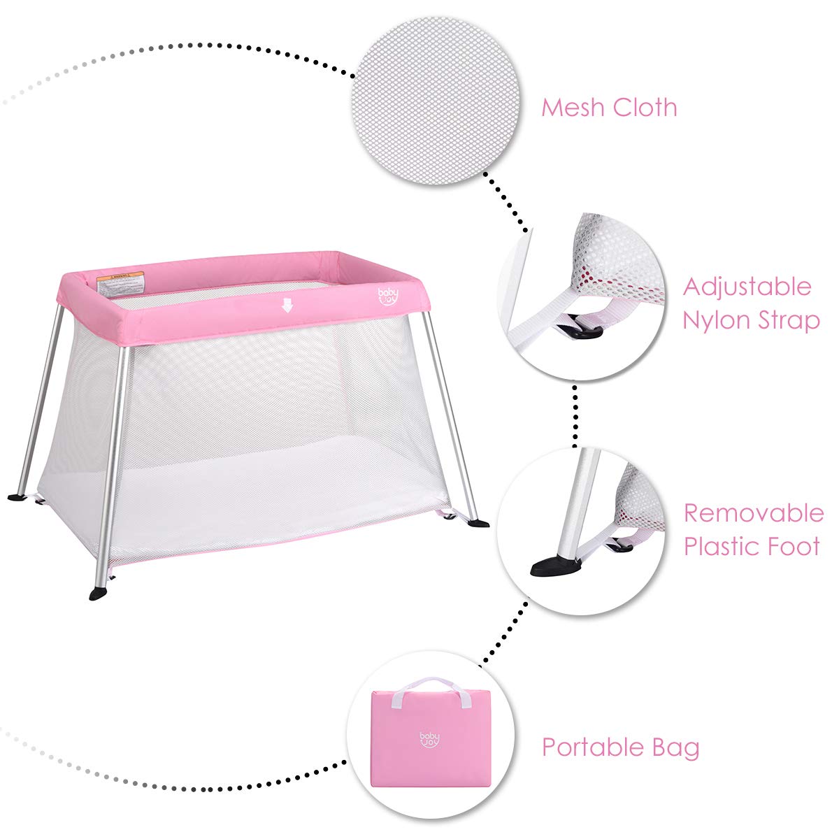 BABY JOY Baby Foldable Travel Crib, 2 in 1 Portable Playpen with Soft Washable Mattress
