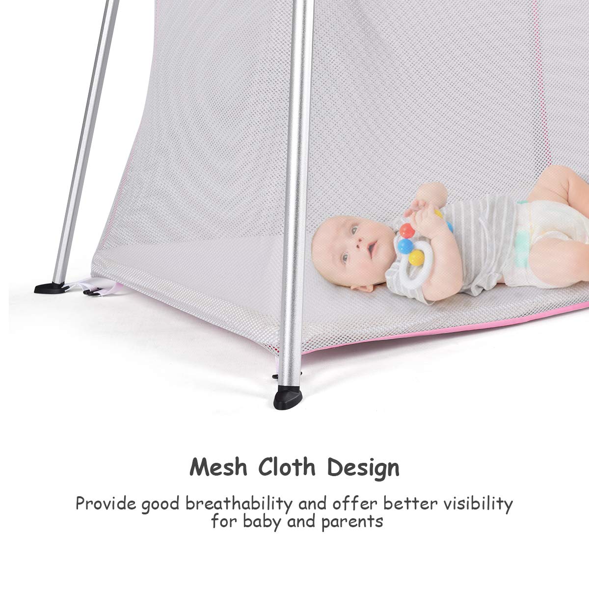 BABY JOY Baby Foldable Travel Crib, 2 in 1 Portable Playpen with Soft Washable Mattress