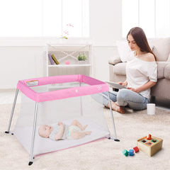 BABY JOY Baby Foldable Travel Crib, 2 in 1 Portable Playpen with Soft Washable Mattress