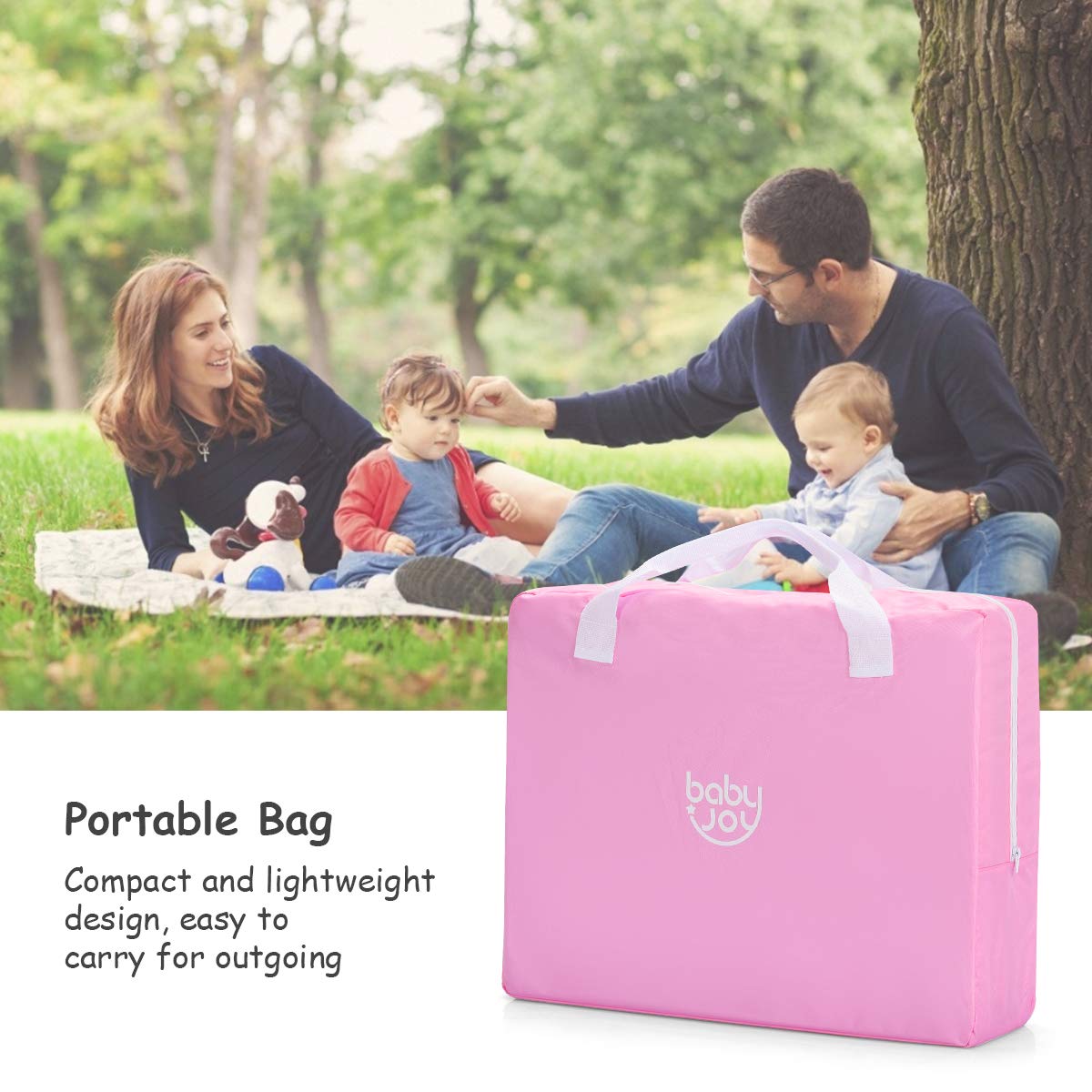 BABY JOY Baby Foldable Travel Crib, 2 in 1 Portable Playpen with Soft Washable Mattress