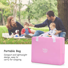 BABY JOY Baby Foldable Travel Crib, 2 in 1 Portable Playpen with Soft Washable Mattress