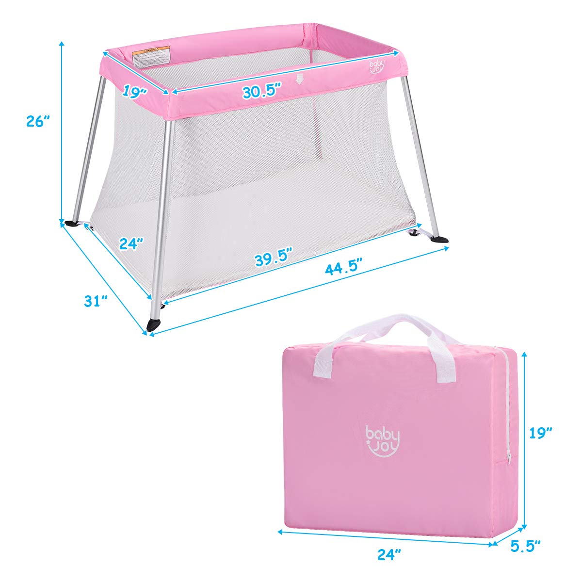 BABY JOY Baby Foldable Travel Crib, 2 in 1 Portable Playpen with Soft Washable Mattress