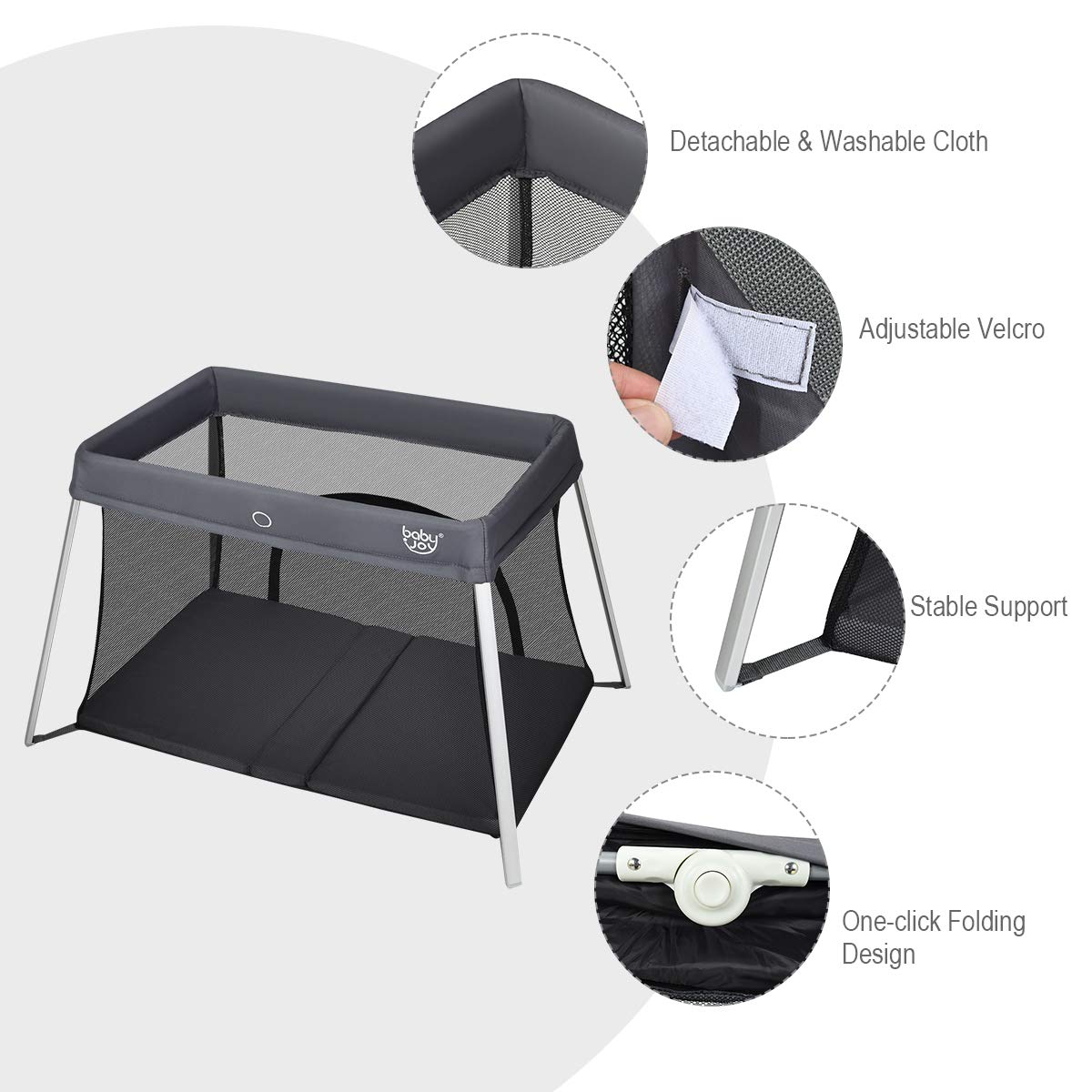 BABY JOY Baby Foldable Travel Crib, 2 in 1 Portable Playpen with Soft Washable Mattress