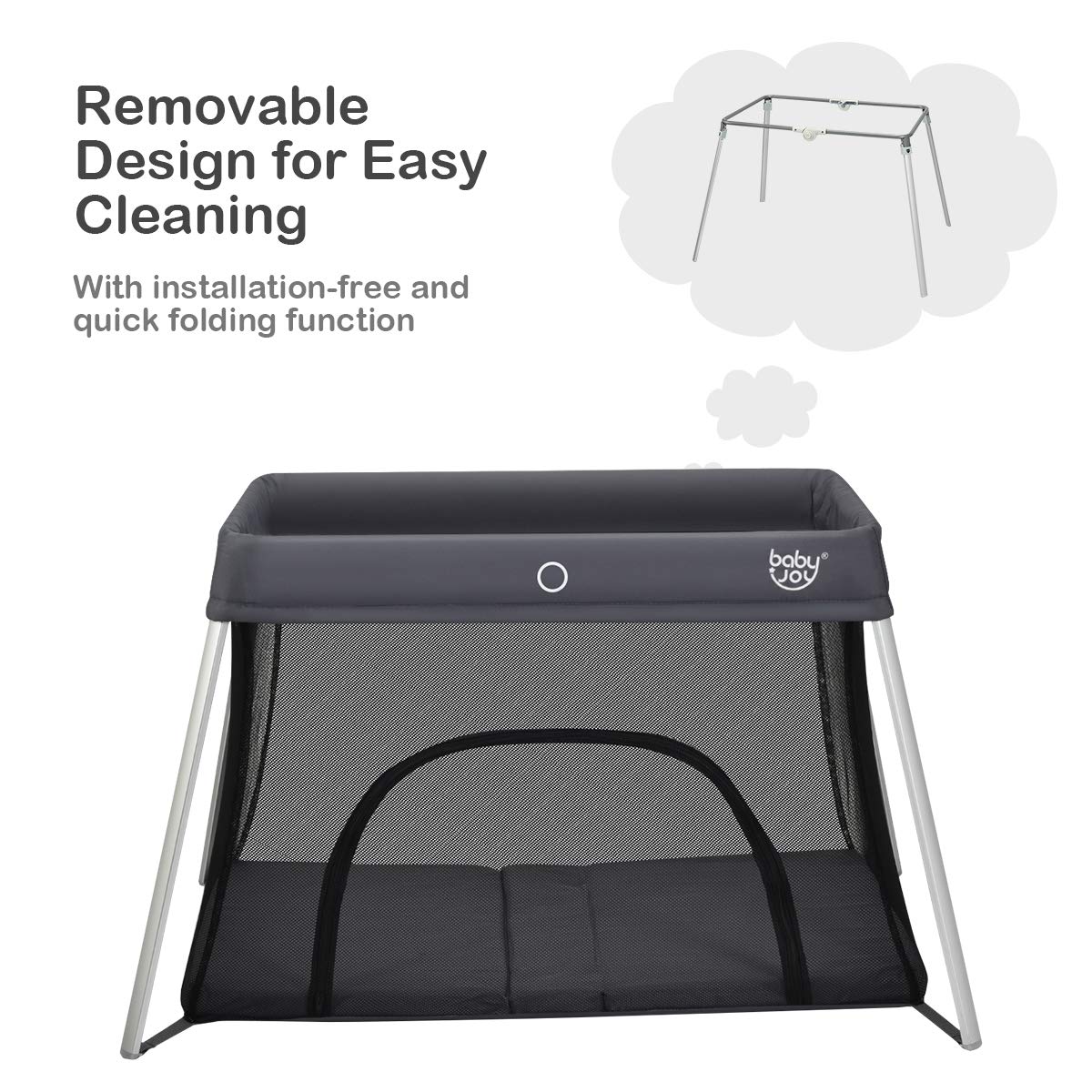 BABY JOY Baby Foldable Travel Crib, 2 in 1 Portable Playpen with Soft Washable Mattress