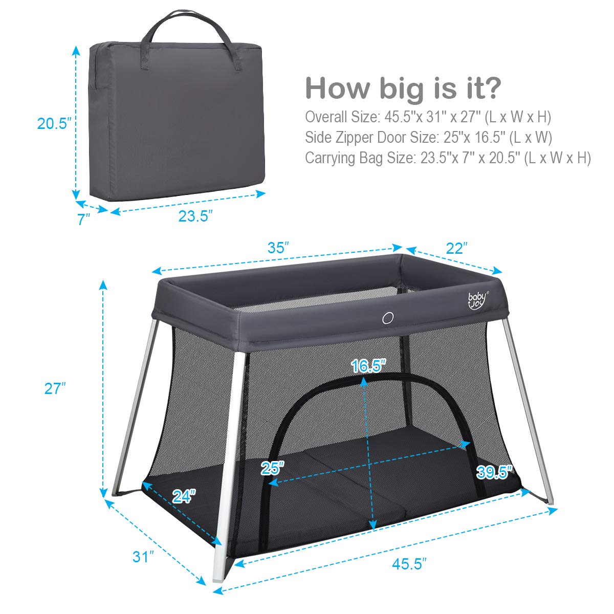 BABY JOY Baby Foldable Travel Crib, 2 in 1 Portable Playpen with Soft Washable Mattress