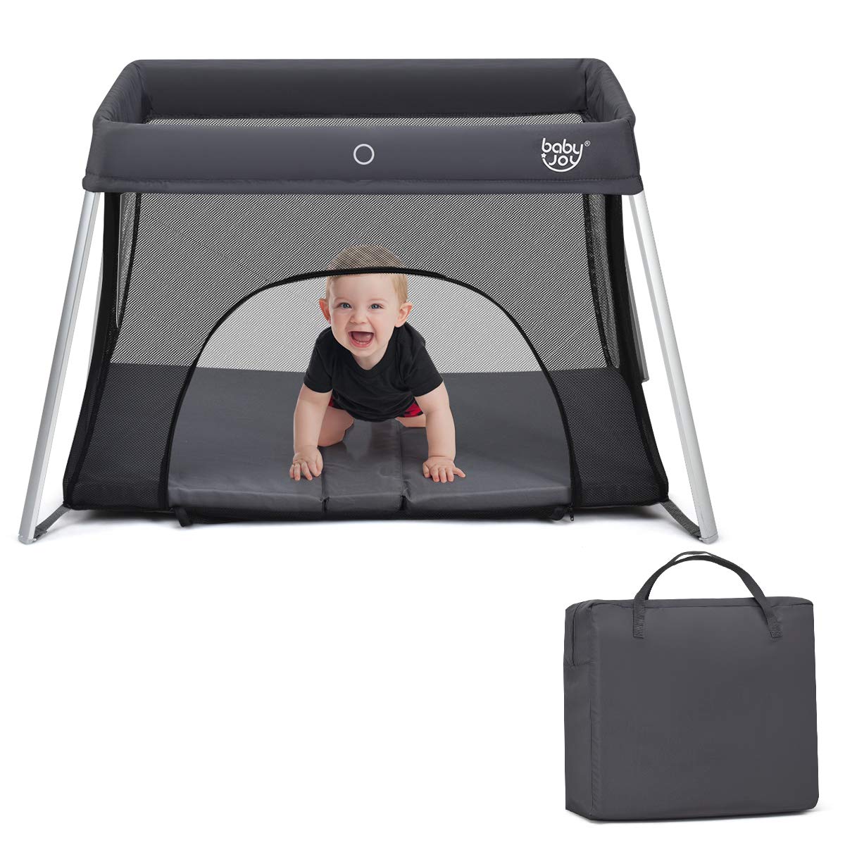 BABY JOY Baby Foldable Travel Crib, 2 in 1 Portable Playpen with Soft Washable Mattress