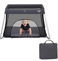 BABY JOY Baby Foldable Travel Crib, 2 in 1 Portable Playpen with Soft Washable Mattress