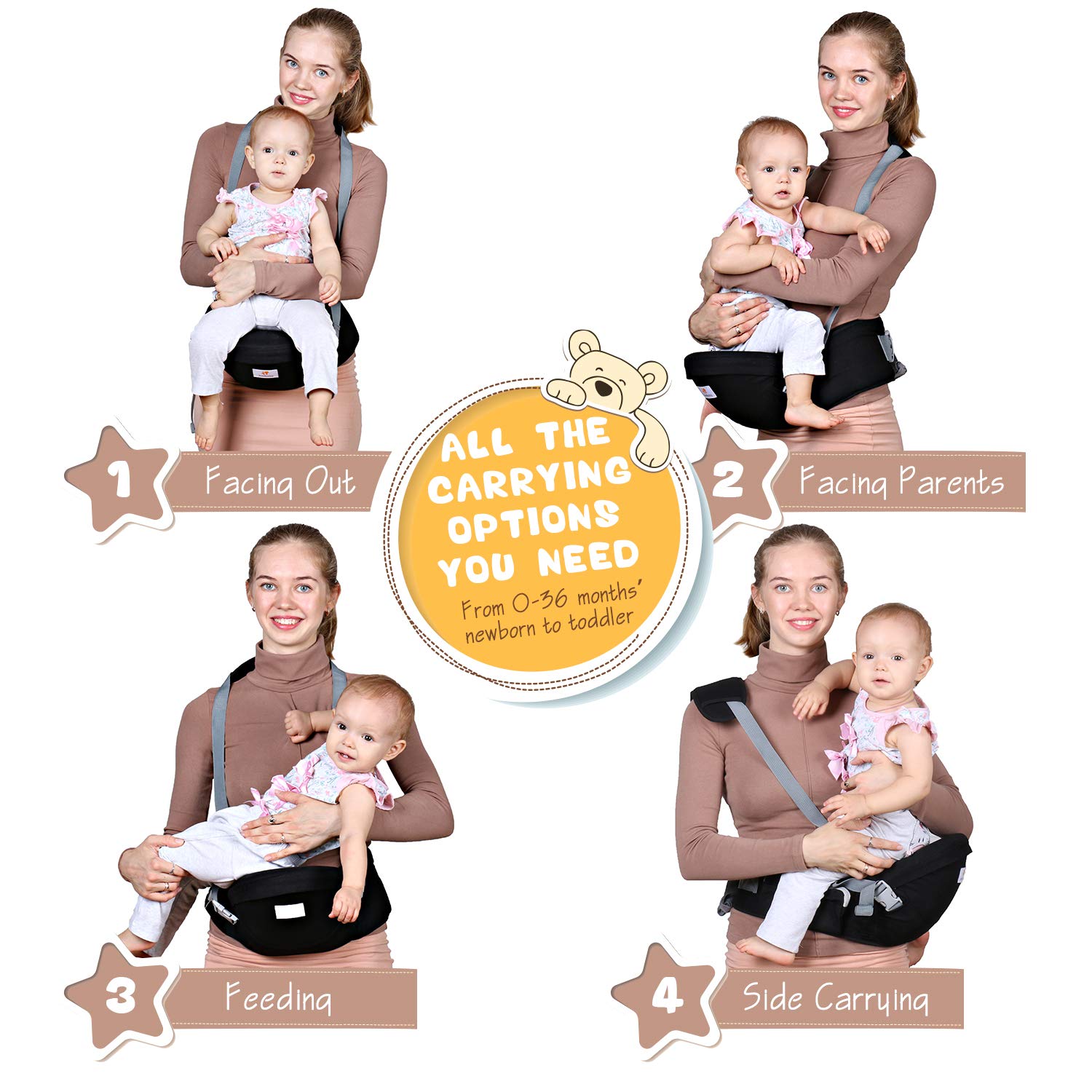 Baby Hip Seat Carrier Waist Stool – Safety Certified Back Pain Relief Soft Carrier