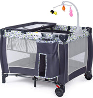 Costzon Baby Playard, 3 in 1 Convertible Playpen with Bassinet, Changing Table, Foldable Bassinet Bed with Music Box, Whirling Toys, Wheels & Brake, Large Capacity Basket, Oxford Carry Bag (Grey)