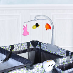 Costzon Baby Playard, 3 in 1 Convertible Playpen with Bassinet, Changing Table, Foldable Bassinet Bed with Music Box, Whirling Toys, Wheels & Brake, Large Capacity Basket, Oxford Carry Bag (Grey)