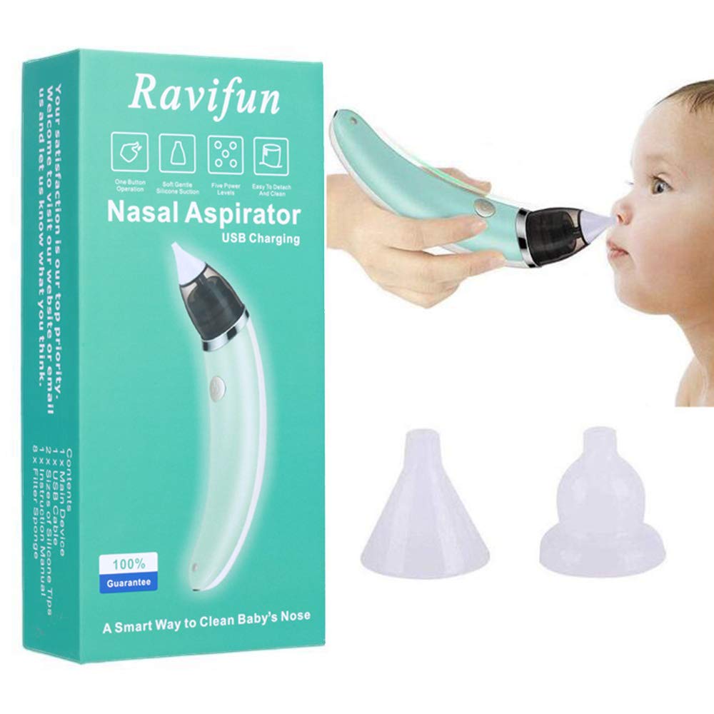 Electric Baby Nasal Aspirator, Ravifun Snot Sucker Nose Mucus Boogies Vacuum Cleaner with 5 Levels of Suction for Newborn Infant Toddlers and Kids