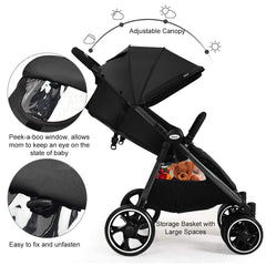 INFANS Double Stroller, Lightweight & Easy Folding Duo Baby Stroller with Side by Side Twin Seats, Night Reflective 5-Point Safety Harness, Suitable for 6 Months to 3 Years (Black)