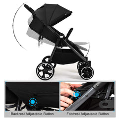 INFANS Double Stroller, Lightweight & Easy Folding Duo Baby Stroller with Side by Side Twin Seats, Night Reflective 5-Point Safety Harness, Suitable for 6 Months to 3 Years (Black)