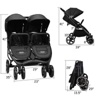 INFANS Double Stroller, Lightweight & Easy Folding Duo Baby Stroller with Side by Side Twin Seats, Night Reflective 5-Point Safety Harness, Suitable for 6 Months to 3 Years (Black)