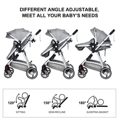 INFANS Newborn Baby Stroller Carriage, 2 in 1 High Landscape Convertible Reversible Bassinet Pram, Foldable Aluminum Alloy Pushchair with Adjustable Canopy, 3D Shock Absorption PU Wheels (Light Grey)