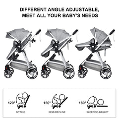 INFANS Newborn Baby Stroller Carriage, 2 in 1 High Landscape Convertible Reversible Bassinet Pram, Foldable Aluminum Alloy Pushchair with Adjustable Canopy, 3D Shock Absorption PU Wheels (Light Grey)