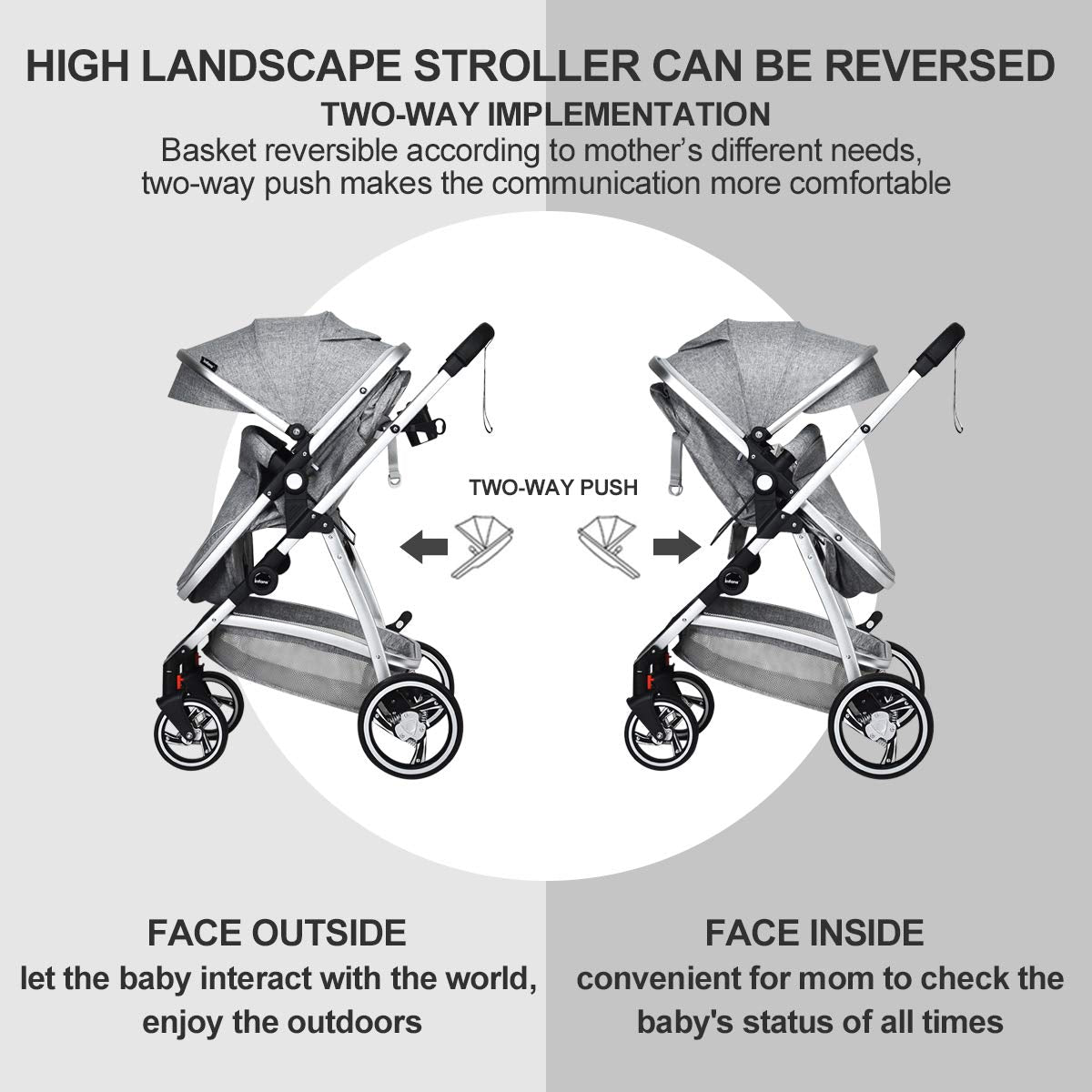 INFANS Newborn Baby Stroller Carriage, 2 in 1 High Landscape Convertible Reversible Bassinet Pram, Foldable Aluminum Alloy Pushchair with Adjustable Canopy, 3D Shock Absorption PU Wheels (Light Grey)