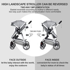 INFANS Newborn Baby Stroller Carriage, 2 in 1 High Landscape Convertible Reversible Bassinet Pram, Foldable Aluminum Alloy Pushchair with Adjustable Canopy, 3D Shock Absorption PU Wheels (Light Grey)