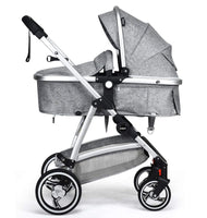 INFANS Newborn Baby Stroller Carriage, 2 in 1 High Landscape Convertible Reversible Bassinet Pram, Foldable Aluminum Alloy Pushchair with Adjustable Canopy, 3D Shock Absorption PU Wheels (Light Grey)