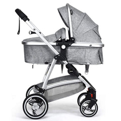 INFANS Newborn Baby Stroller Carriage, 2 in 1 High Landscape Convertible Reversible Bassinet Pram, Foldable Aluminum Alloy Pushchair with Adjustable Canopy, 3D Shock Absorption PU Wheels (Light Grey)