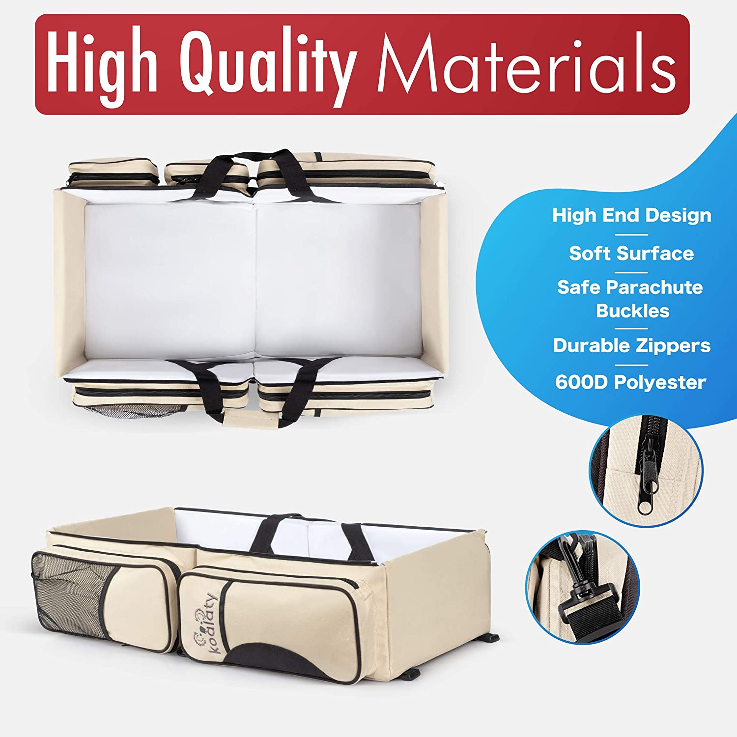 Koalaty 3-in-1 Universal Baby Travel Bag, Portable Bassinet Crib, Changing Station and Diaper Bag for Newborns or Infants. The best baby shower gift for new mom and dad.