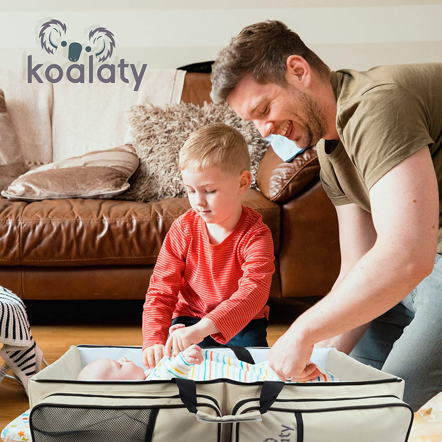 Koalaty 3-in-1 Universal Baby Travel Bag, Portable Bassinet Crib, Changing Station and Diaper Bag for Newborns or Infants. The best baby shower gift for new mom and dad.